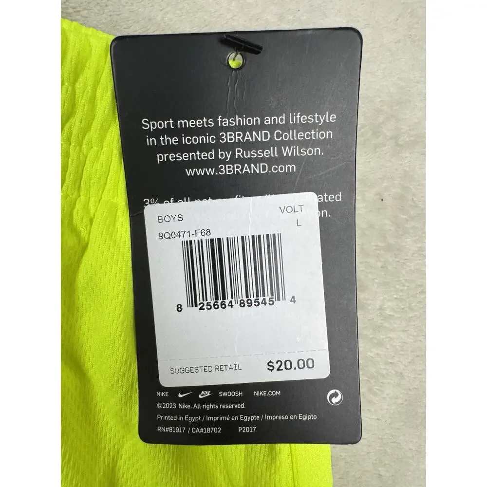 Nike 3BRAND Russell Wilson Boys L Dri-FIT Mesh Shorts Volt Neon Large NWT